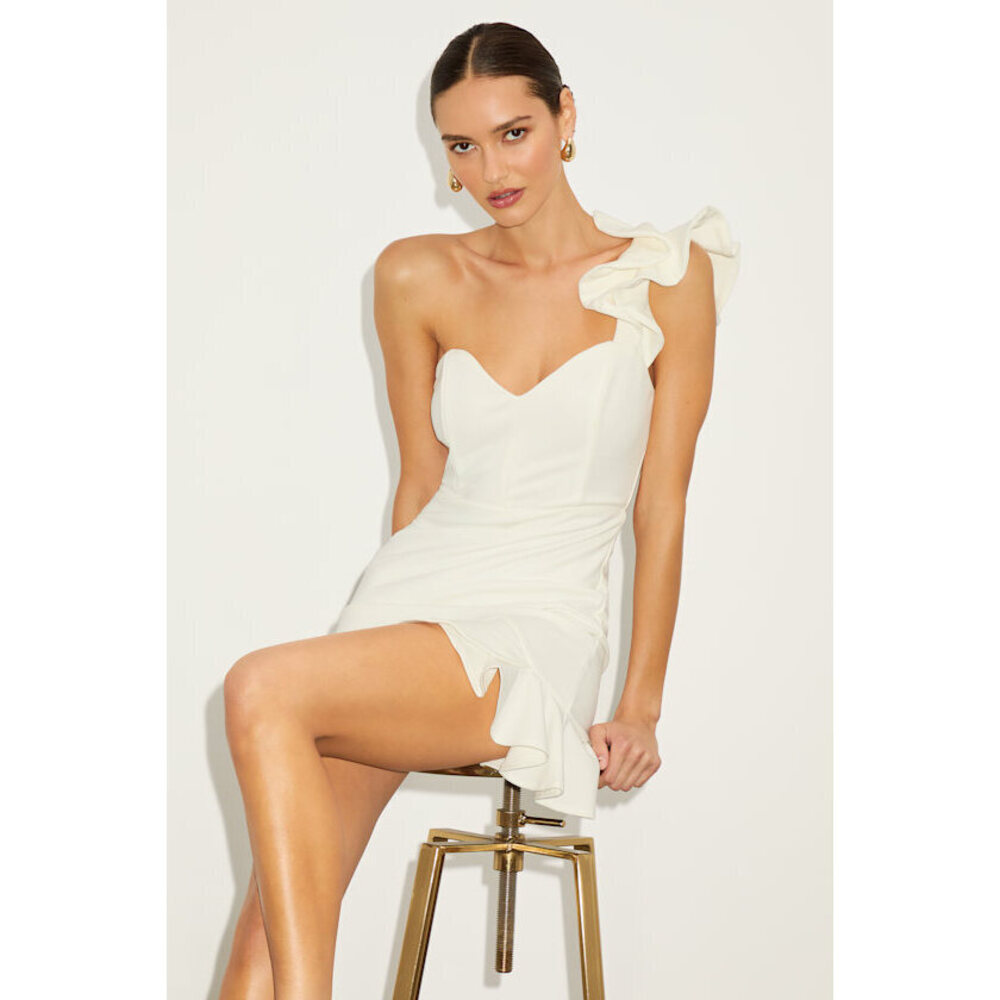 Lulus Captivate Me White One-shoulder Ruffled Trumpet Mini Dress - Size XS